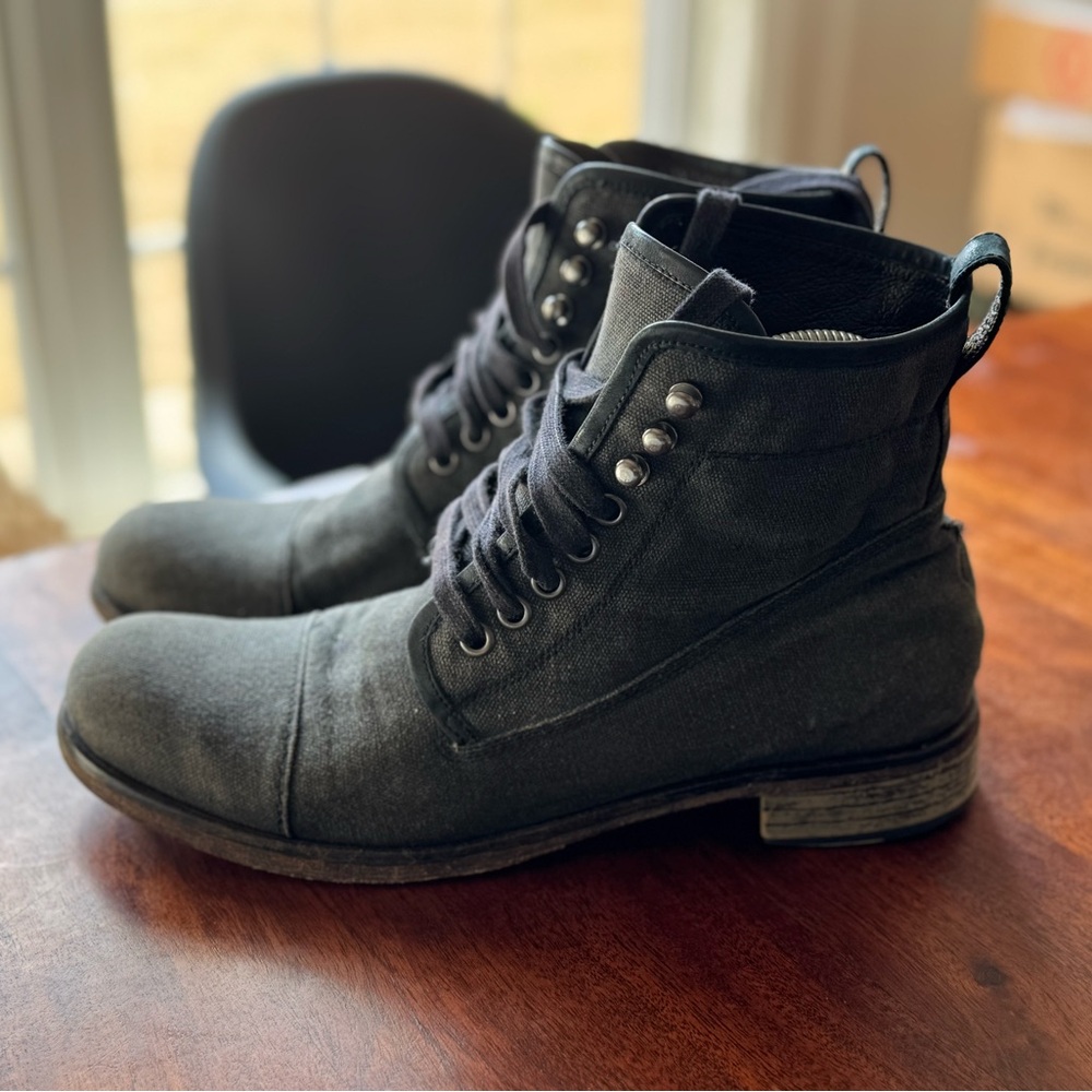 John Varvatos Boots Mens sz 8 Fleetwood Canvas Leather Black Faded Lace Up Ankle